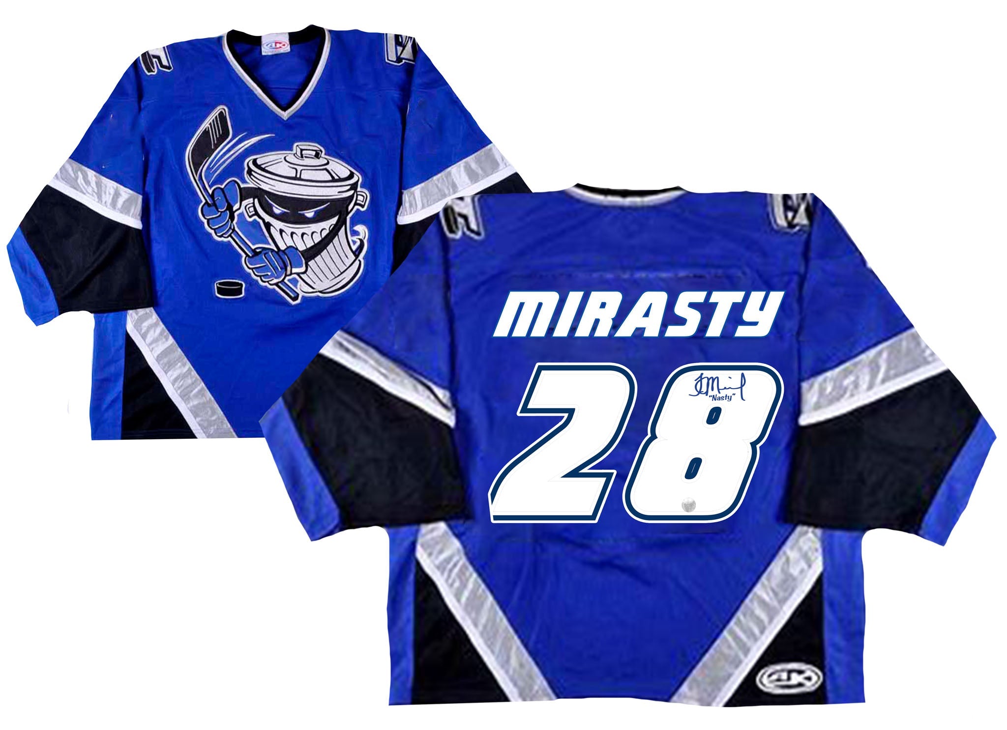 2005-06 Jon Mirasty Danbury Trashers Game Worn Jersey - 15-year UHL -  Team Letter