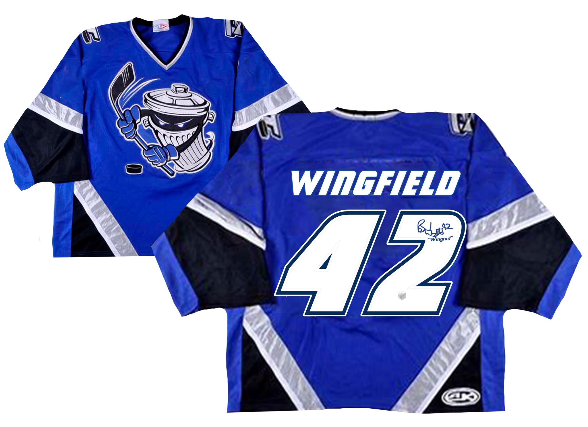 Brad Wingfield Danbury Trashers jersey Signed sz L Blue NWOT AK Wingnuts