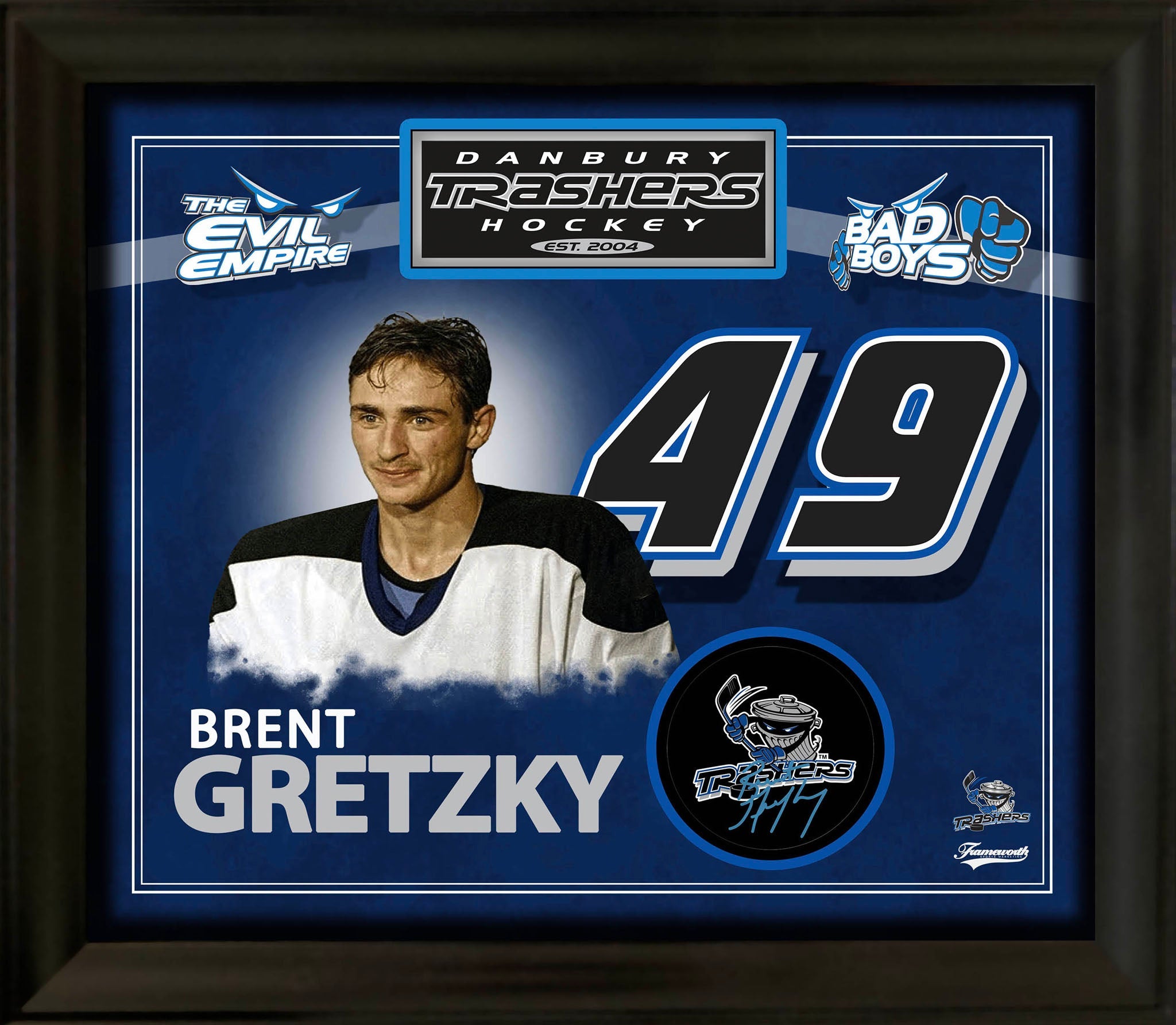 Brent Gretzky Signed Framed Danbury Trashers White Game Model