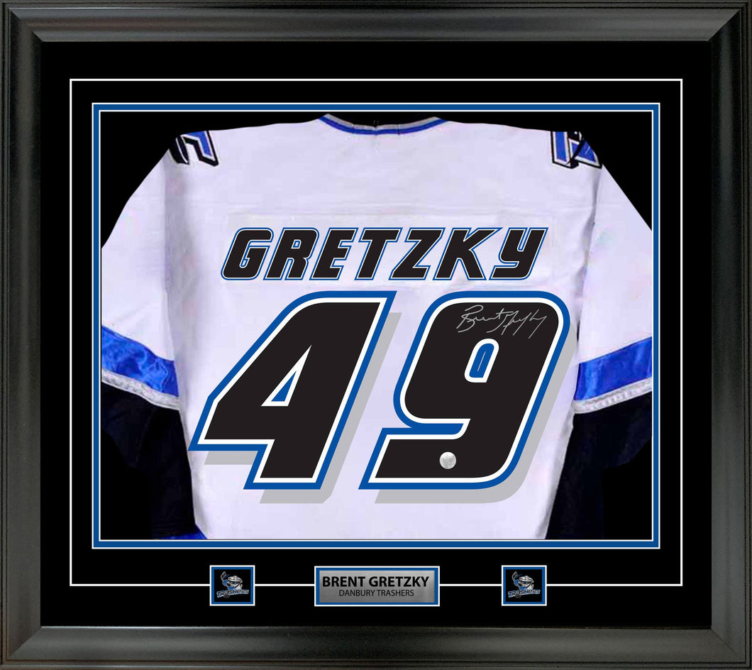 Brent Gretzky Signed Framed Danbury Trashers White Game Model Jersey
